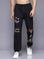 Men's Black Printed Relaxed Fit Joggers