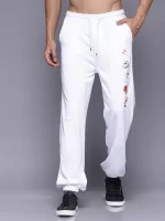 Men's White Printed Loose Fit Joggers