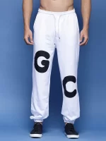 Men's White Printed Loose Fit Joggers