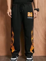 black color loose fit track pant with flares design on it for men