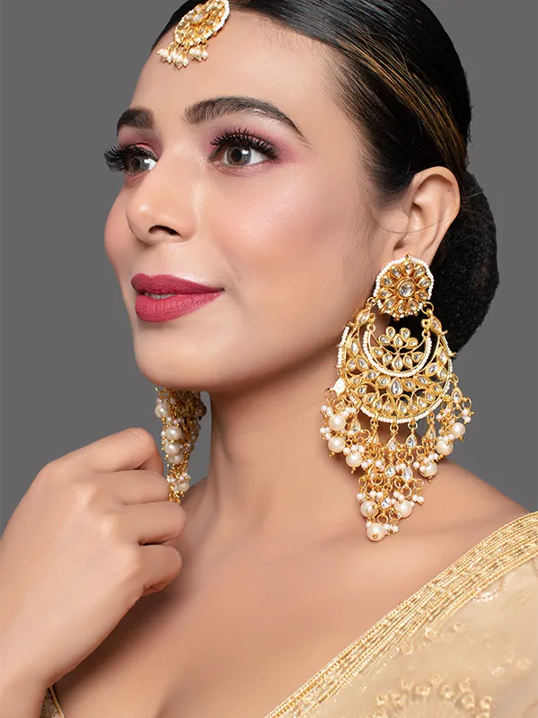 Pearl Beaded Maang Tikka Earrings Set for Women