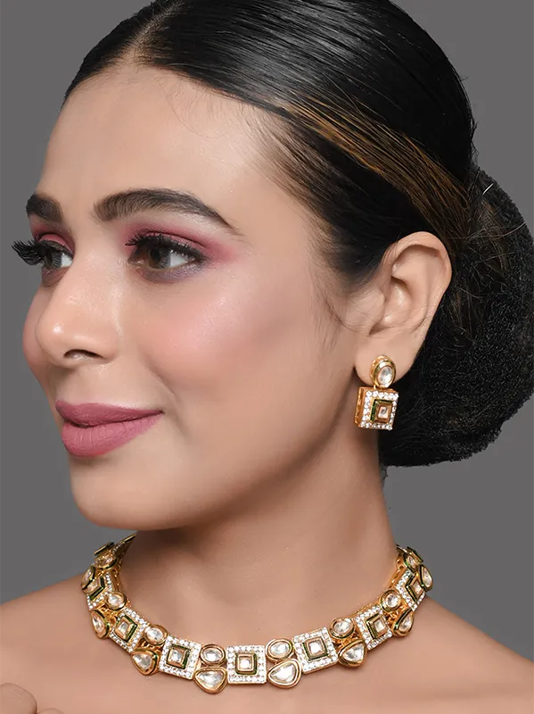 Handcrafted golden color necklace and Earrings