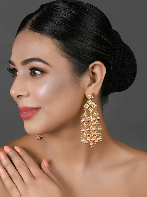 Kundan Drop Tassled Earrings