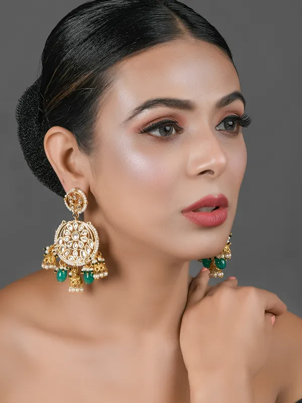 Floral Kundan Earrings With Hanging Jhumki