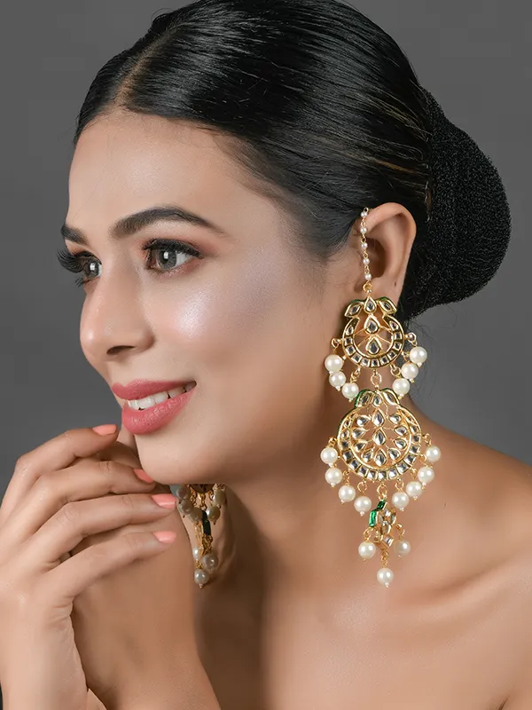 Pearl Beaded Handcrafted Kundan Earrings