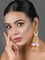 Pink Gold Tone Kundan Jhumkis