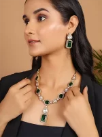 Royal Emerald Moissanite Polki Necklace Set