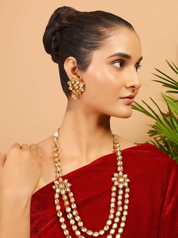 Two Layered Kundan Flower Embossed Necklace Set