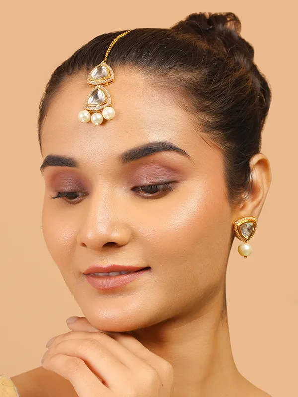 Kundan Polki Earrings & Maang Tikka Set