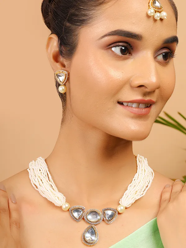 Pearl Beaded Kundan Polki Necklace