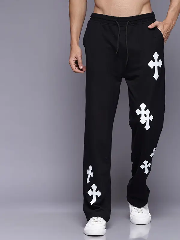 mens black color printed track pant for men