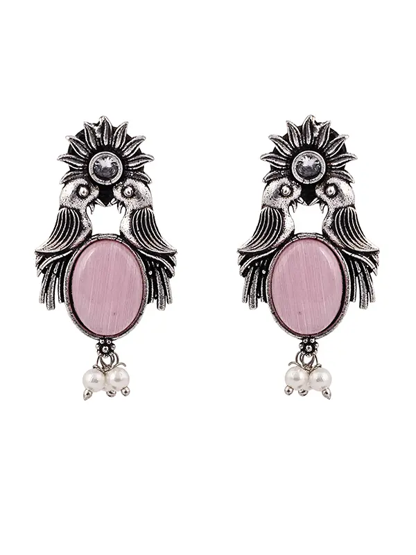 Pink Bird With Sun Design Earrings On Manerazz