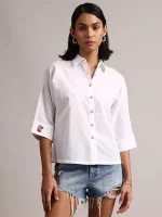 White Cotton Artisinal Button Style Shirt