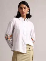 White Cotton Puff Embroifery Style Shirt