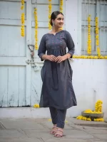 grey color kurta set for women