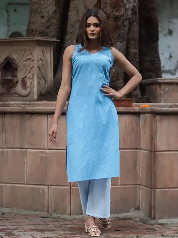 Light Blue Cotton Kurta Set.