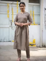 grey color kurta set for women