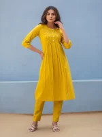 Mustard color kurta set for women