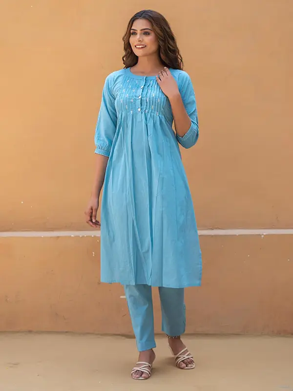 sky blue color kurta set for women