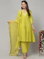 Embroidered Kurti-Pant Set with Dupatta