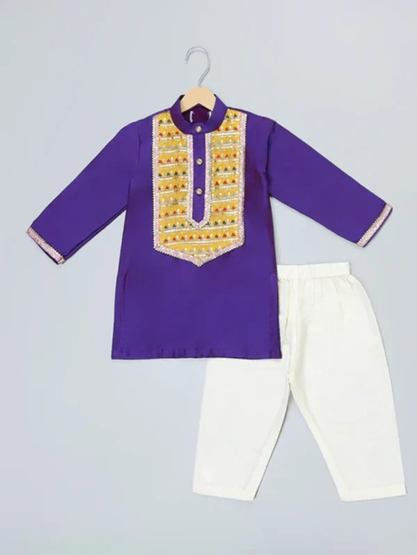 Purple Kurta with Yoke Embroidery Kurta Pyjama Set