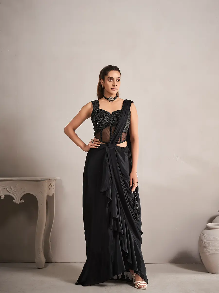 Black Chinnon Saree for Women