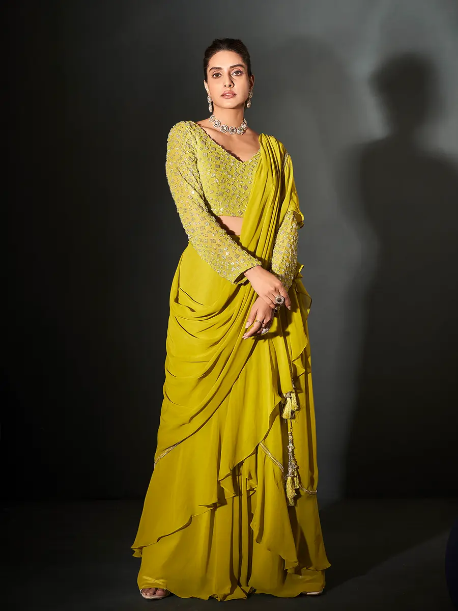 Mustard Lemon Georgette Saree for Women