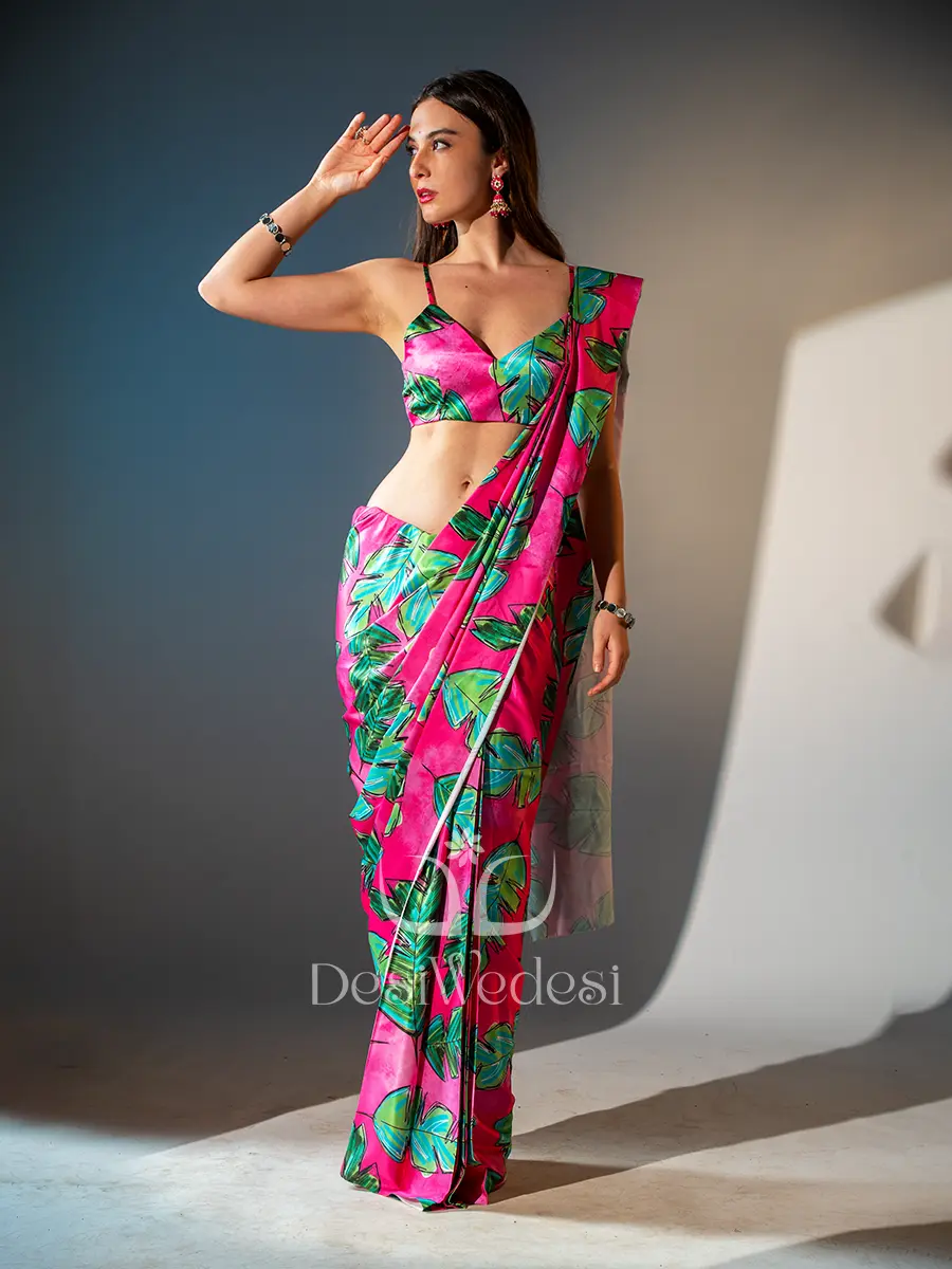 Stylish Printed Satin Saree for Women