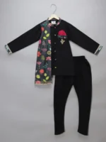 Black Printed Kurta Set for Kids