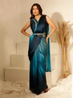 Blue Ombre Chinon Saree for Women