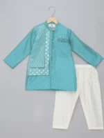 Blue Kurta Pyjama Set with Jacket for Kids