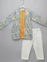 Blue Printed Kurta Set with Pyjama for Kids