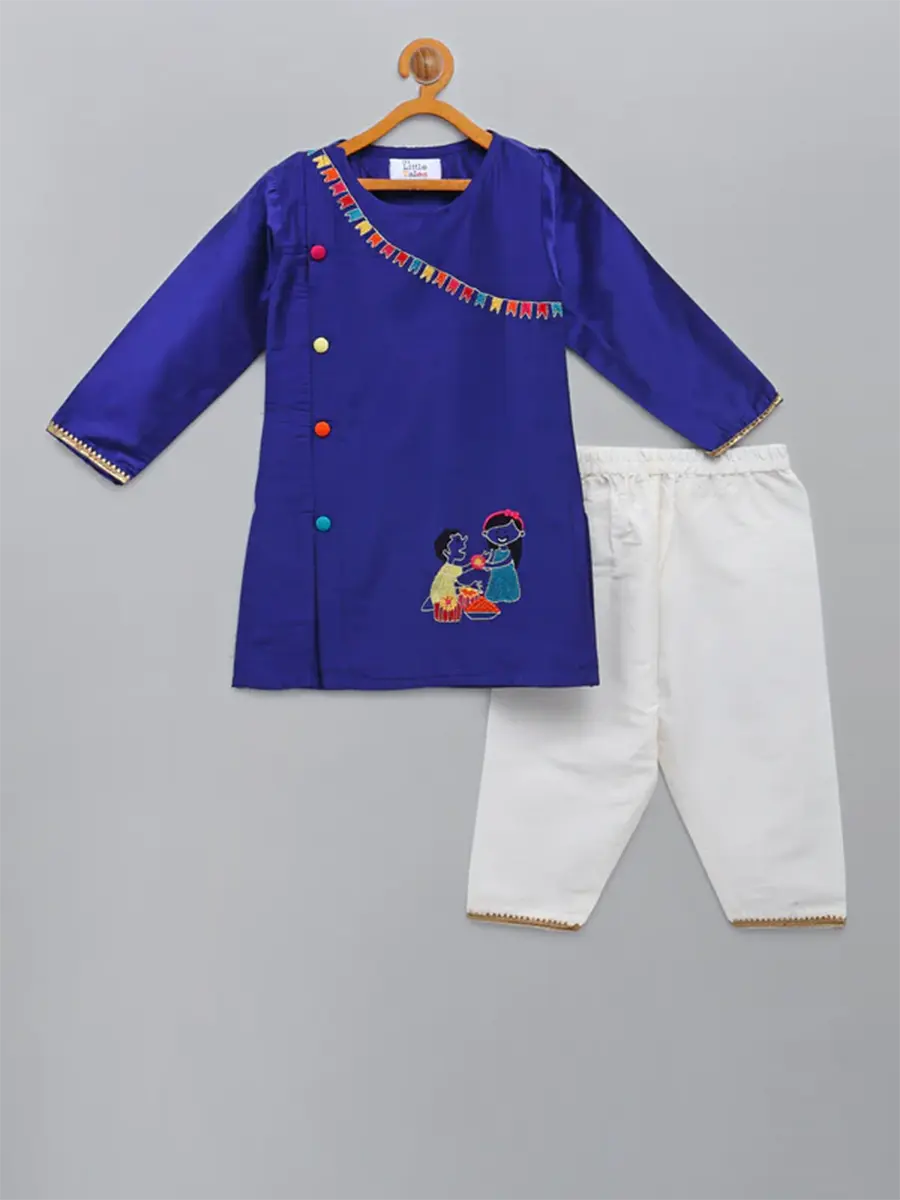 Embroidered Blue Kurta Pyjama Set