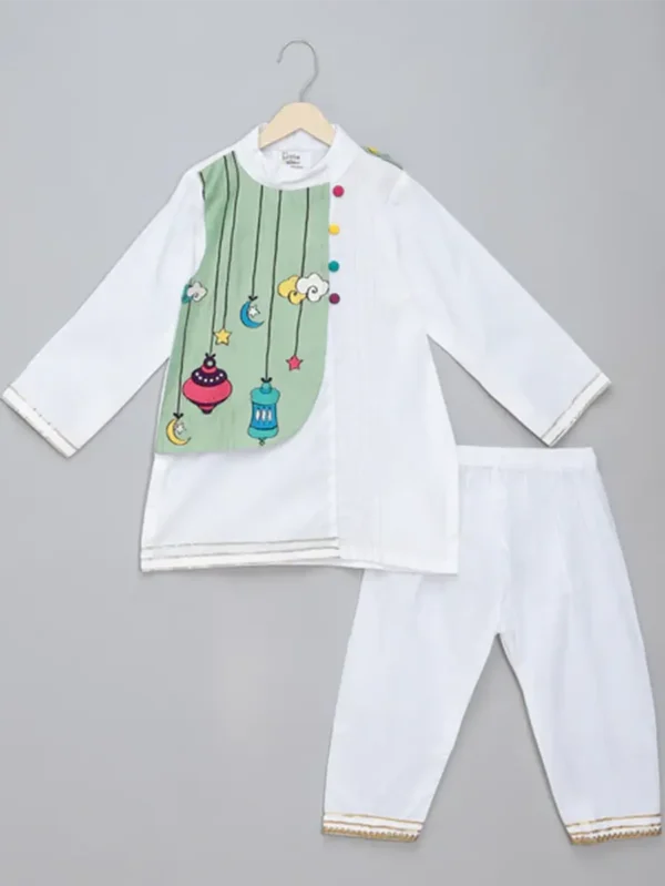 Eid Embroidered Kurta Set with Pyjama for Kids