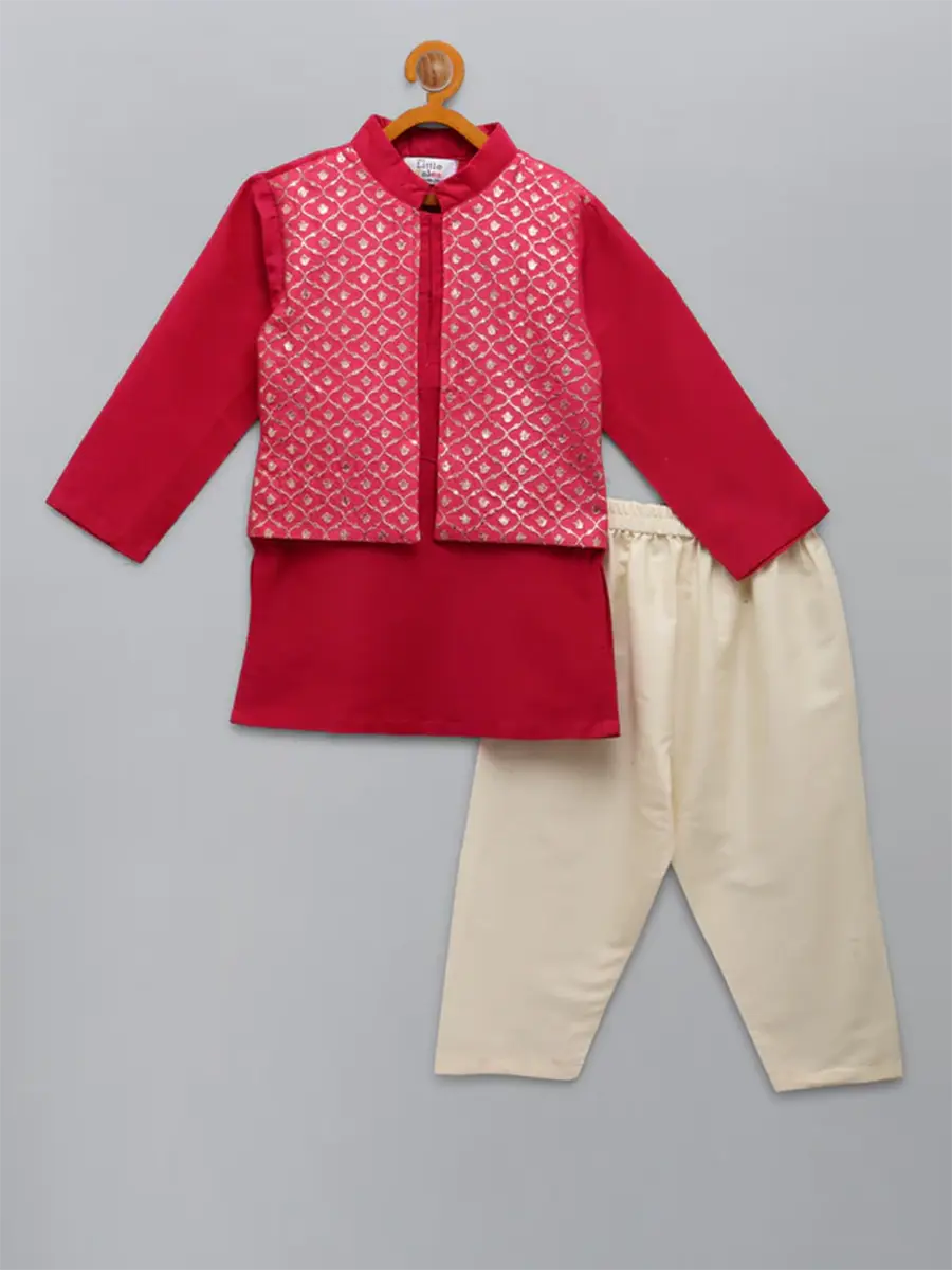 Fuschia Pink Kurta Pyjama Set with Attached Jacket