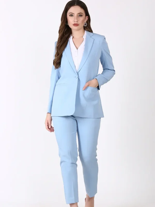 Notch Collar Blazer & Pants Set | Light Blue