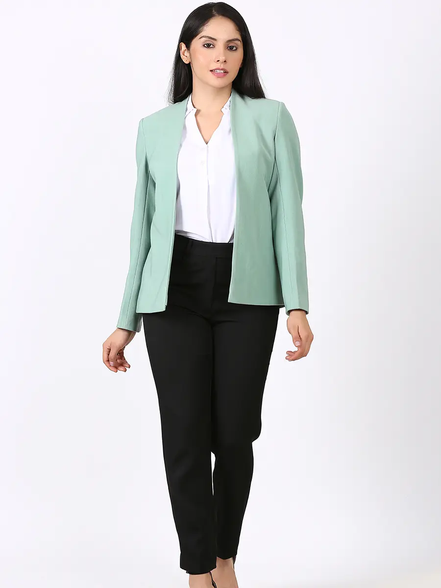 Lapel Less Knit Open Front Blazer | Dusty Green