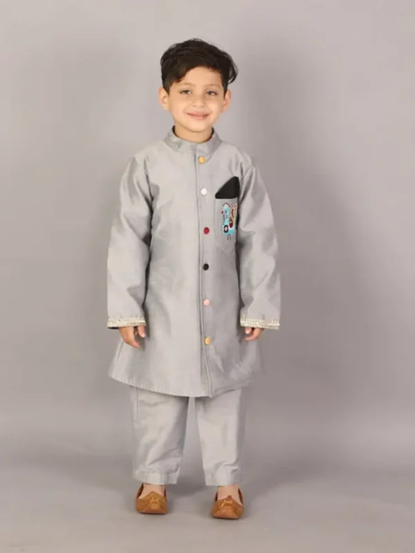 Grey Bandhgala Set for Kids