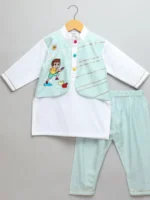 Holi Embroidered Kurta Set with Pyjama for Kids