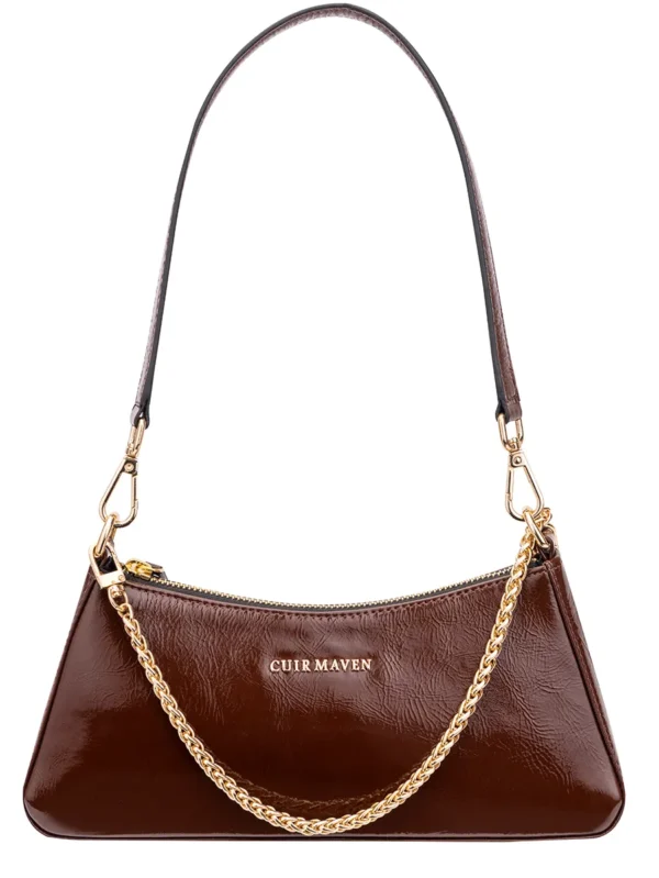 Brown Patent Leather Baguette Bag