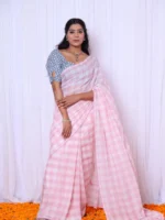 pink ruffle saree with blouse