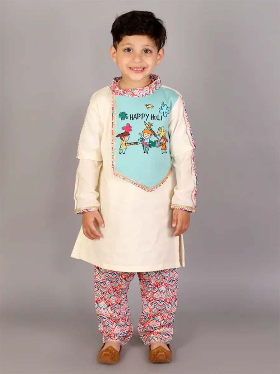 Holi Embroidery Kurta Pyjama Set for Kids