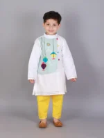 White & Blue Kurta Pyjama Set for Kids