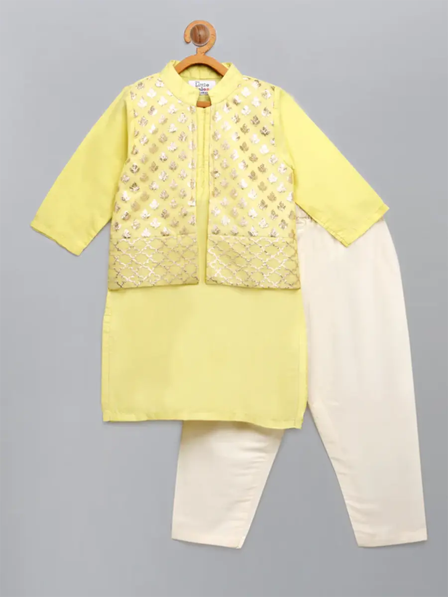 Lime Yellow kurta Pyjama Set with attached Jacket