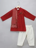 Maroon Kurta Set with Pyjama for Kids