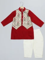 Maroon Printed Kurta Set for Kids