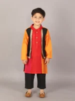 Multi Colored Kurta with Attached Black Jacket