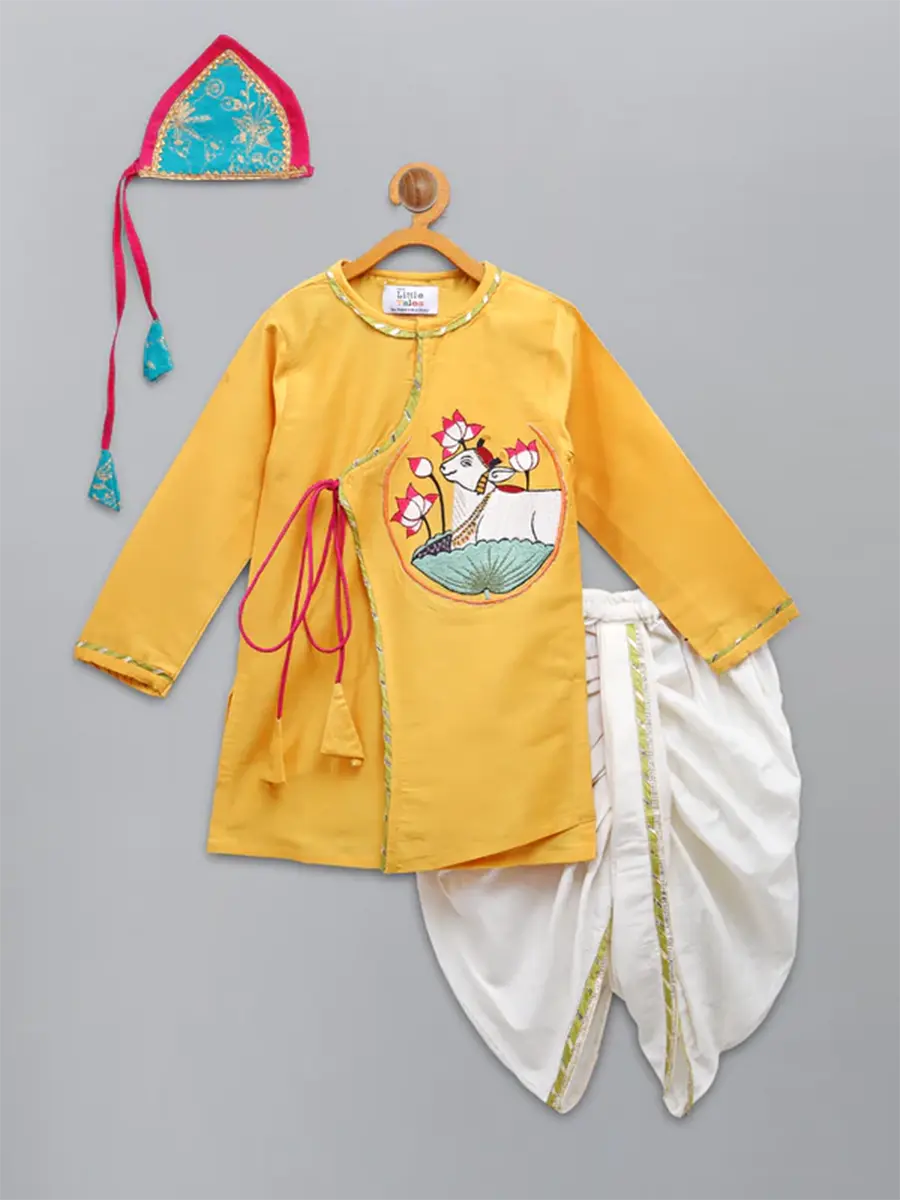 Mustard Embroidered Kurta Dhoti Set