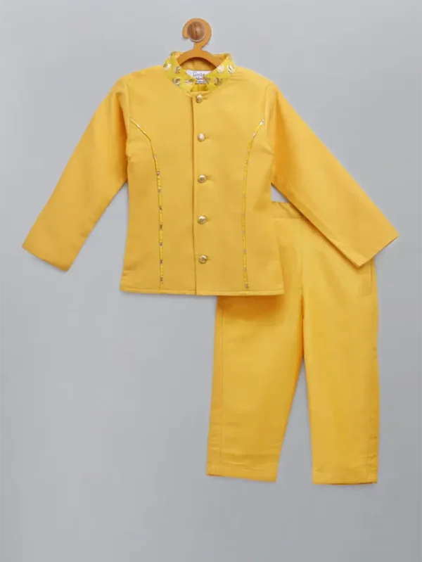 Mustard Yellow Silk Bandhgala Set