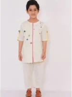 Off White Embroidered Kurta Set with Pyjama